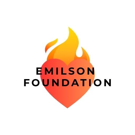 Emilson Foundation logo: an orange heart with a yellow flame on top and bold black text reading 'EMILSON FOUNDATION' across the center.