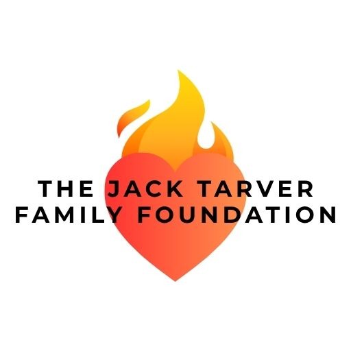 Logo for The Jack Tarver Family Foundation featuring an orange heart with a flame and bold black text across it.