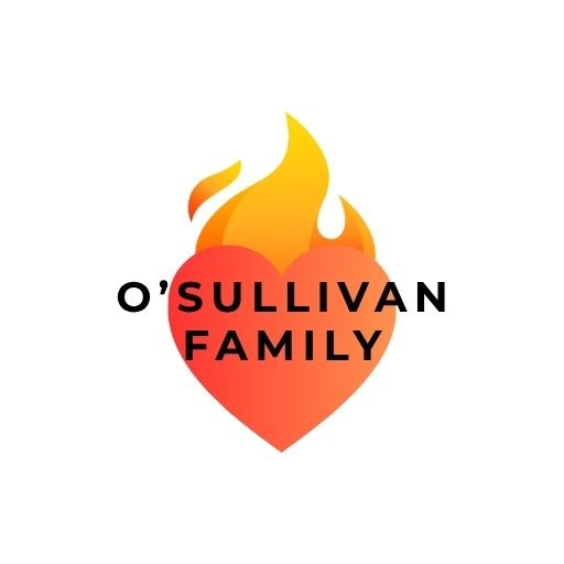 Fiery orange heart with a yellow flame on top and the text 'O'SULLIVAN FAMILY' across it.