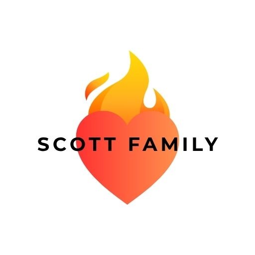Logo: a heart with a flame motif and the words SCOTT FAMILY across it, in bold black letters